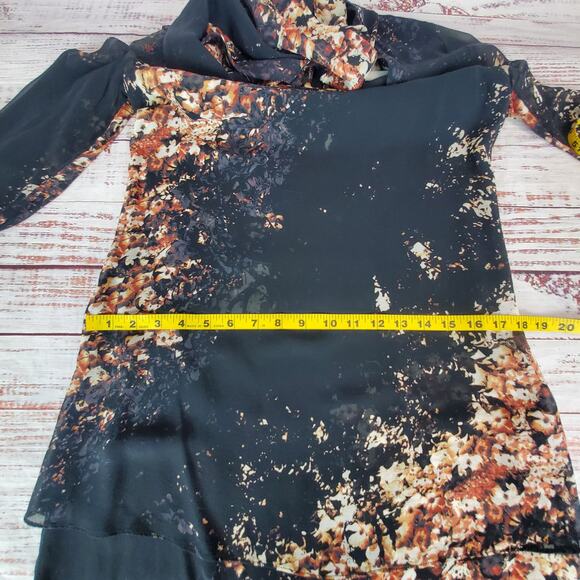 Intermix Silk Fairy Black Floral Dress Sm Asymmetric Layers Sheer Flowy Romantic - Picture 14 of 16